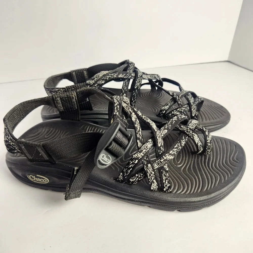 Chaco Women's Strappy Sporty Waterproof‎ White/Black Sandals Size 8